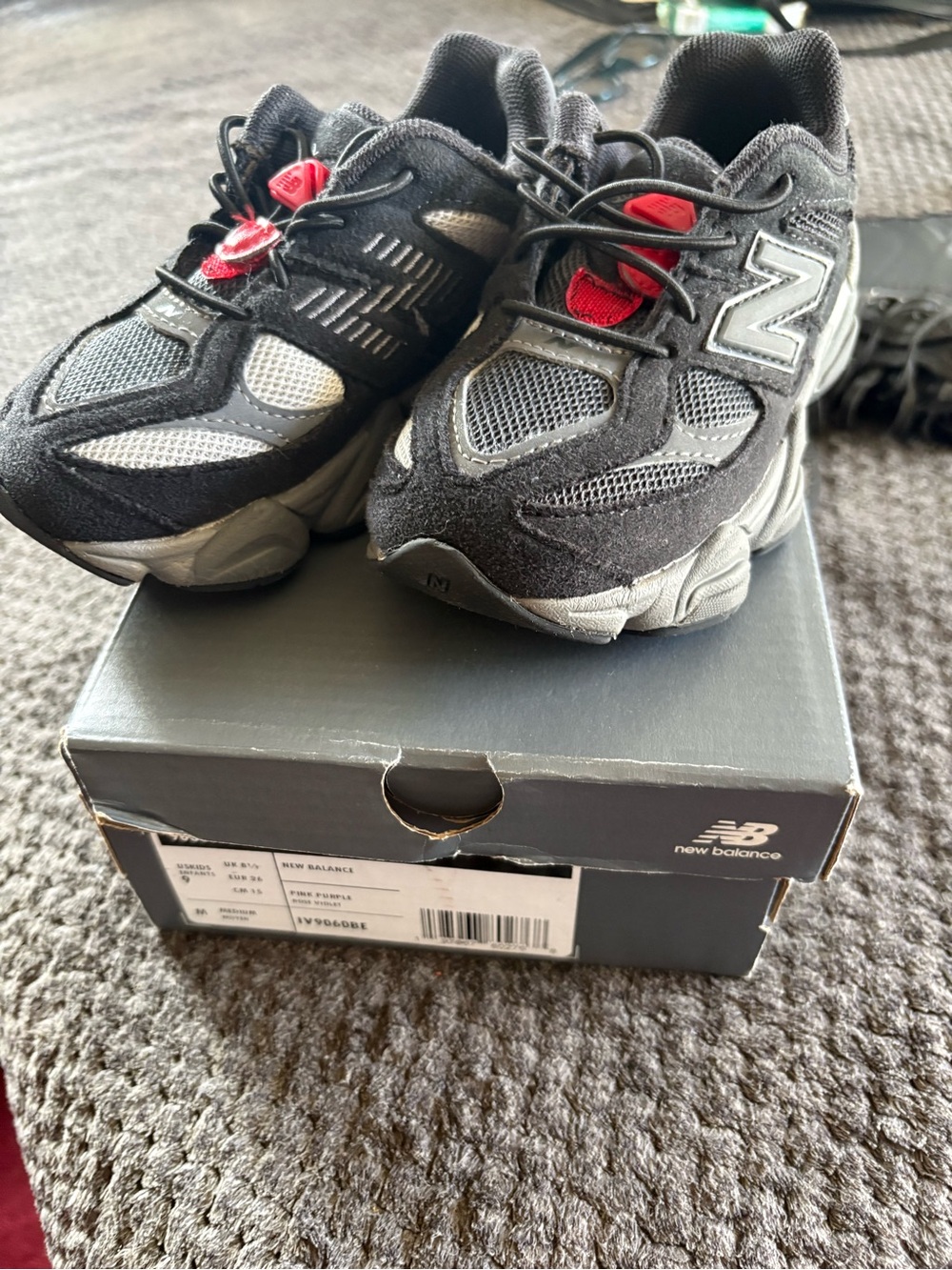 New Balance Kids Black & Gray Sneakers with Red Accent